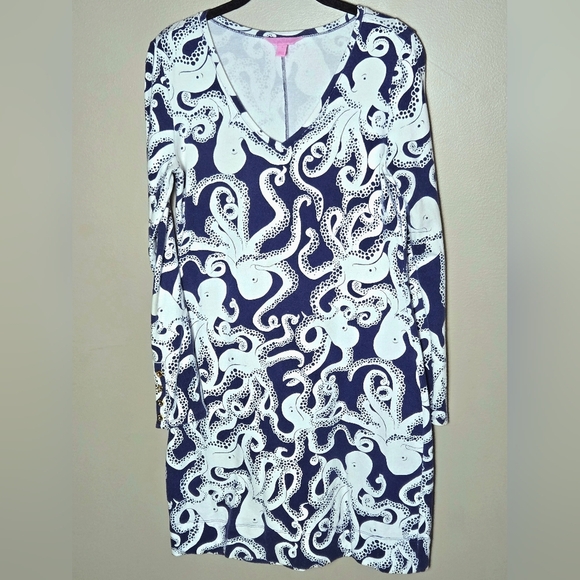 Lilly Pulitzer Daylin Octopus Preppy Coastal Chic Long Sleeve Dress, Small - Picture 3 of 6